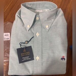 Brooks Brothers Green Brookscool Non-Iron Stretch Oxford Dress Shirt NWT